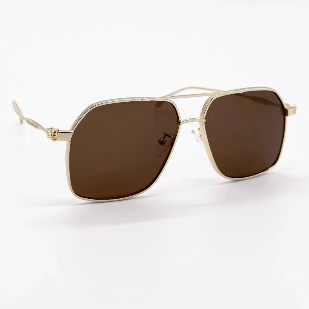 NEW ALEXANDER MCQUEEN AM0372S 002 PILOT GOLD SUNGLASSES ALEXANDER MCQUEEN